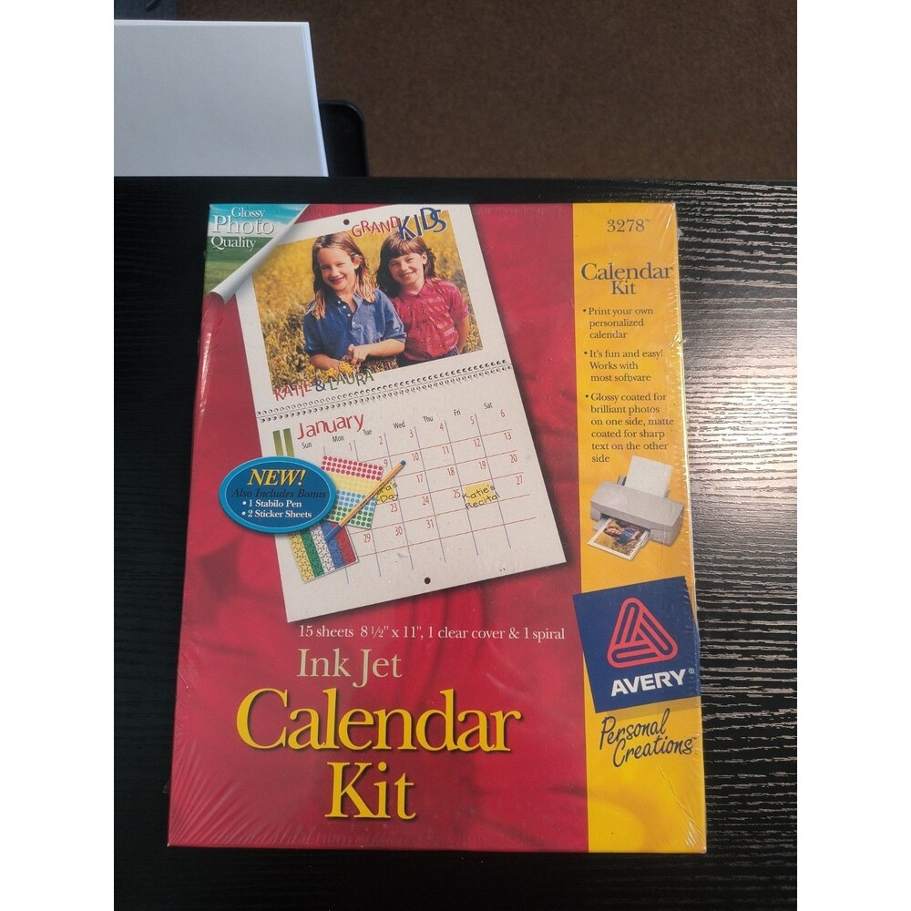 Avery Ink Jet Calendar Kit 3278 New Sealed 2001 8 1/2 x 11 Sheets 15 Sheets